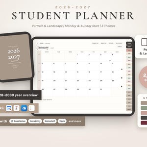 2026 2027 Student Planner, Midyear Academic Digital Planner, College GoodNotes Planner, Assignment Tracker, Class Schedule, Lecture Notes