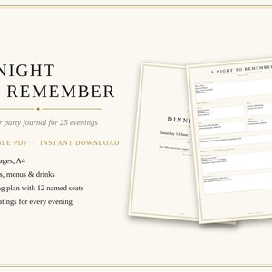 Dinner Party Journal, A Night to Remember, Fillable PDF Entertaining Planner, Circular table