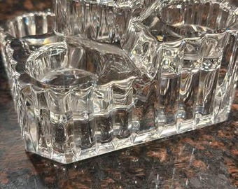 6-calowy brutalistyczny szklany element centralny, vintage PartyLite Crystal Castle, 5-poziomowy świecznik typu tealight, Niemcy