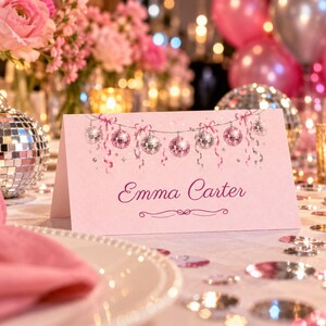 Birthday Name Tents, Disco Ball Garland Place Cards, Disco Birthday Dinner Table Decor, Custom Printable Digital File image 1