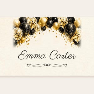 Birthday Name Tents, Black and Gold Balloon Arch Place Cards, Cheers Birthday Dinner Table Decor, Custom Printable Digital File image 2