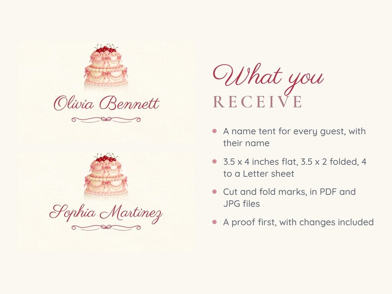 Birthday Name Tents, Pink Vintage Cake Place Cards, Vintage Cake Birthday Dinner Table Decor, Custom Printable Digital File image 5