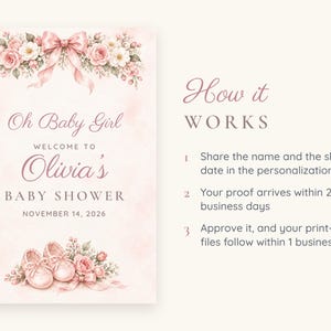 Custom Baby Shower Welcome Sign, Oh Baby Girl Pink Bow Sign, Ballet Shoes Baby Girl Shower Decor, Printable 24x36 Digital File image 4