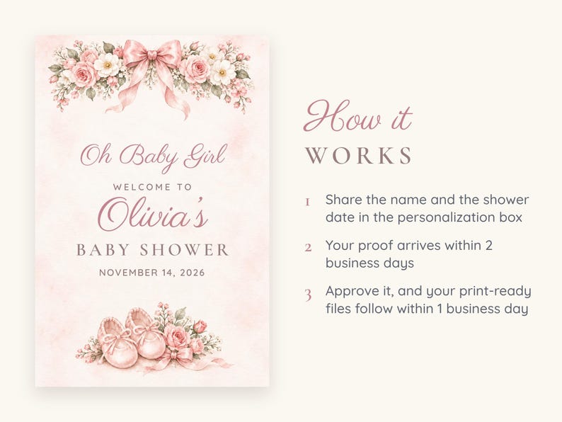 Custom Baby Shower Welcome Sign, Oh Baby Girl Pink Bow Sign, Ballet Shoes Baby Girl Shower Decor, Printable 24x36 Digital File image 4