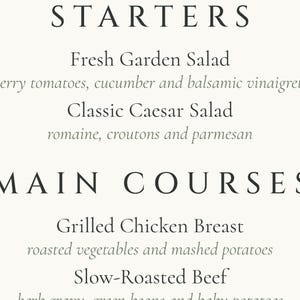 Custom Wedding Dinner Menu, Botanical Line Art Reception Menu Card, Minimalist Place Setting Menu, Printable 4x9 Digital File image 3
