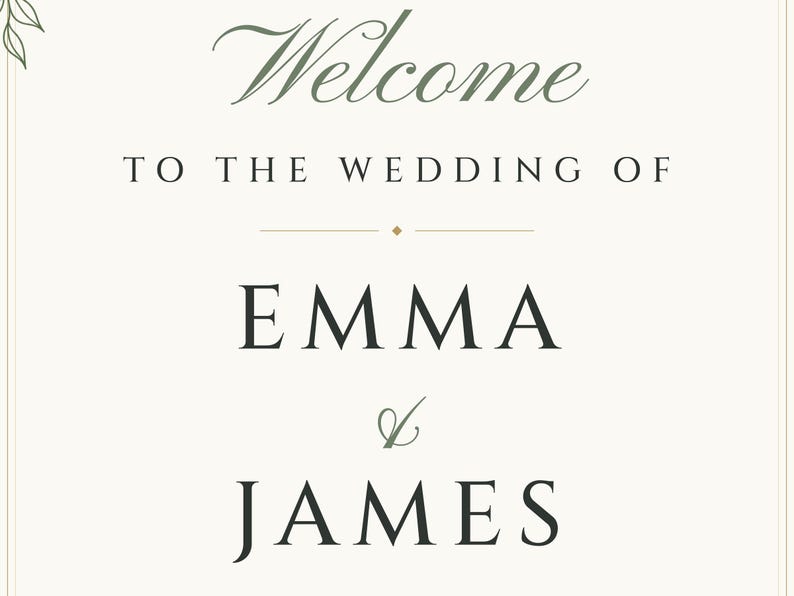 Custom Wedding Welcome Sign, Botanical Line Art Welcome Sign with Names and Date, Minimalist Wedding Sign, Printable 24x36 Digital File image 3