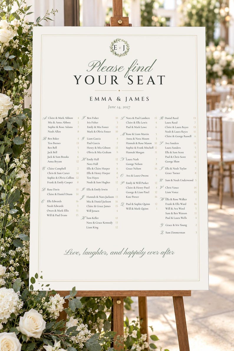Custom Wedding Sign Bundle, Monogram Welcome Sign, Seating Chart, Name Tents, Menu and Bar Sign, Printable Digital Files image 2