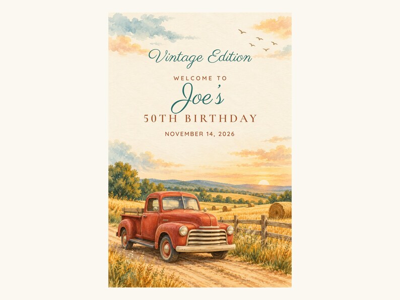Custom Birthday Welcome Sign, Vintage Edition Sign, Vintage Truck Birthday Decor, Printable 24x36 Digital File image 2
