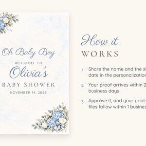 Custom Baby Shower Welcome Sign, Oh Baby Boy Blue Bow Sign, Floral Corner Baby Boy Shower Decor, Printable 24x36 Digital File image 4