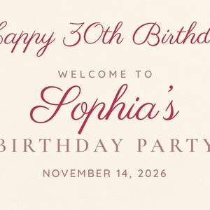 Custom Birthday Welcome Sign, Happy 30th Birthday Sign, Cherry and Bow Birthday Decor, Printable 24x36 Digital File image 3