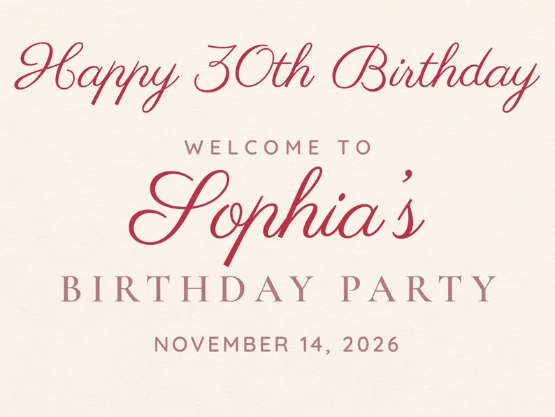 Custom Birthday Welcome Sign, Happy 30th Birthday Sign, Cherry and Bow Birthday Decor, Printable 24x36 Digital File image 3