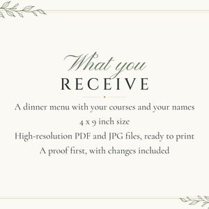 Custom Wedding Dinner Menu, Botanical Line Art Reception Menu Card, Minimalist Place Setting Menu, Printable 4x9 Digital File image 5