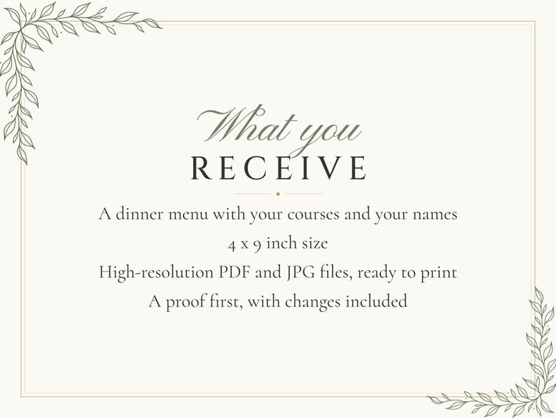 Custom Wedding Dinner Menu, Botanical Line Art Reception Menu Card, Minimalist Place Setting Menu, Printable 4x9 Digital File image 5