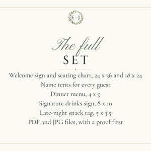 Custom Wedding Sign Bundle, Monogram Welcome Sign, Seating Chart, Name Tents, Menu and Bar Sign, Printable Digital Files image 9
