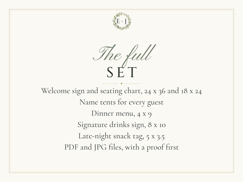 Custom Wedding Sign Bundle, Monogram Welcome Sign, Seating Chart, Name Tents, Menu and Bar Sign, Printable Digital Files image 9