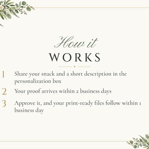 Custom Late Night Snack Sign, Greenery Wedding Food Label, Eucalyptus Snack Tag, Printable 5x3.5 Digital File image 4