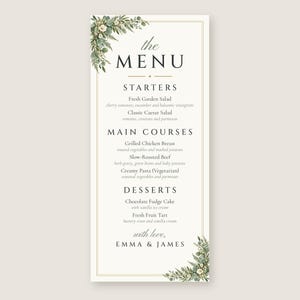 Custom Wedding Dinner Menu, Greenery Reception Menu Card, Eucalyptus Place Setting Menu, Printable 4x9 Digital File image 2