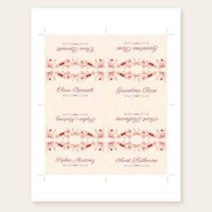 Birthday Name Tents, Pink Bow and Cherry Place Cards, Vintage Cake Birthday Dinner Table Decor, Custom Printable Digital File image 3