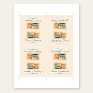 Birthday Name Tents, Retro Car Place Cards, Vintage Birthday Dinner Table Decor, Custom Printable Digital File image 3