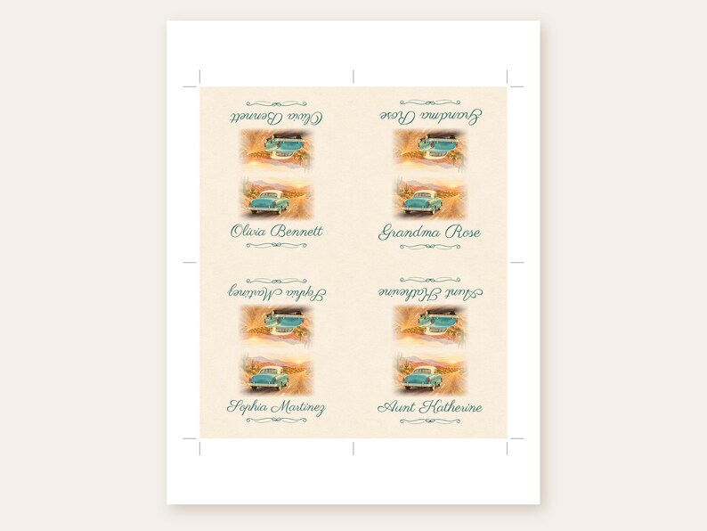 Birthday Name Tents, Retro Car Place Cards, Vintage Birthday Dinner Table Decor, Custom Printable Digital File image 3
