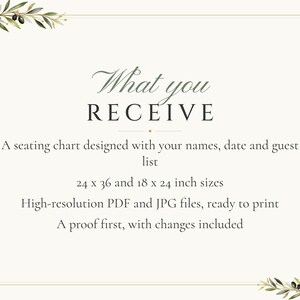 Custom Seating Chart Sign, Alphabetical Wedding Seating Chart, Olive Branch Find Your Seat Sign, Printable 24x36 Digital File image 5