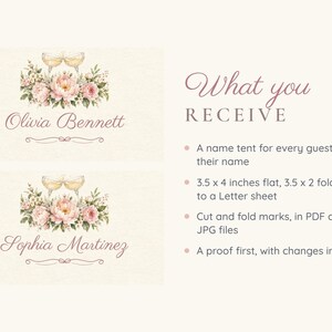 Bridal Shower Name Tents, From Miss to Mrs Place Cards, Champagne Toast Luncheon Table Decor, Custom Printable Digital File image 5