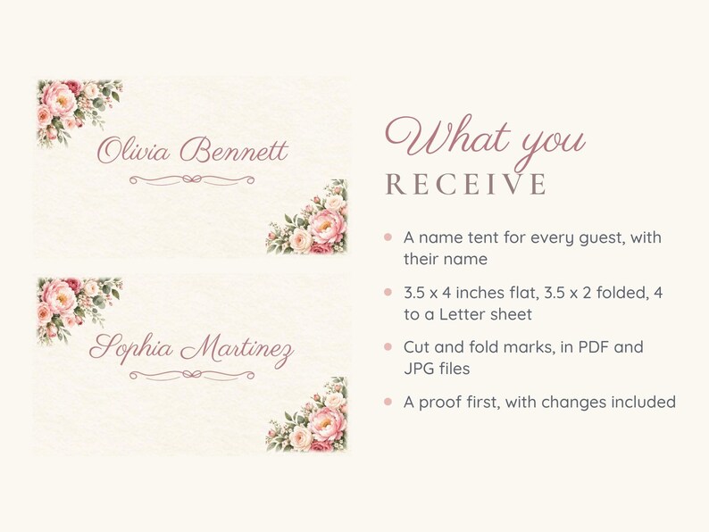 Bridal Shower Name Tents, From Miss to Mrs Place Cards, Peony Corner Luncheon Table Decor, Custom Printable Digital File image 5