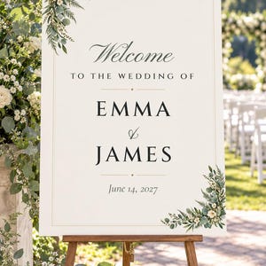 Custom Wedding Welcome Sign, Greenery Welcome Sign with Names and Date, Eucalyptus Wedding Sign, Printable 24x36 Digital File
