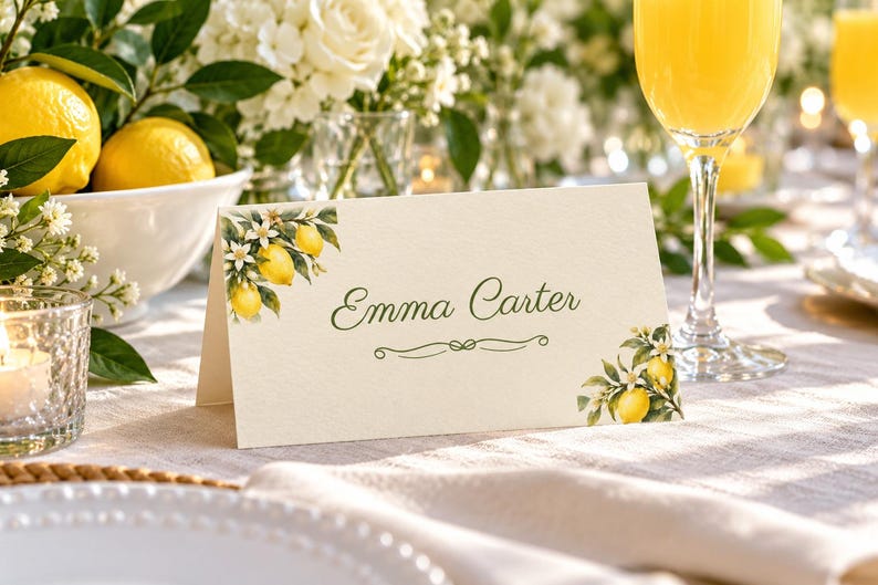 Bridal Shower Name Tents, She Found Her Main Squeeze Lemon Place Cards, Lemon Branch Luncheon Table Decor, Custom Printable Digital File image 1