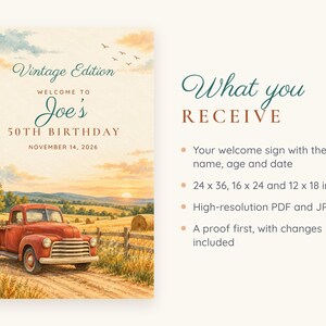 Custom Birthday Welcome Sign, Vintage Edition Sign, Vintage Truck Birthday Decor, Printable 24x36 Digital File image 5