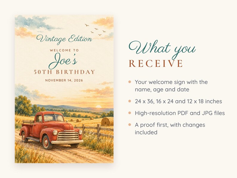 Custom Birthday Welcome Sign, Vintage Edition Sign, Vintage Truck Birthday Decor, Printable 24x36 Digital File image 5