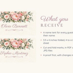 Bridal Shower Name Tents, From Miss to Mrs Place Cards, Blush Peony Luncheon Table Decor, Custom Printable Digital File image 5