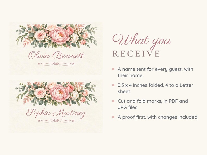Bridal Shower Name Tents, From Miss to Mrs Place Cards, Blush Peony Luncheon Table Decor, Custom Printable Digital File image 5