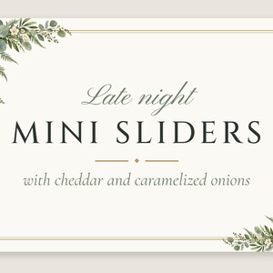 Custom Late Night Snack Sign, Greenery Wedding Food Label, Eucalyptus Snack Tag, Printable 5x3.5 Digital File image 2