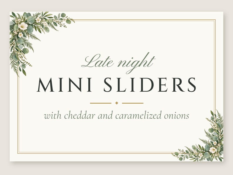 Custom Late Night Snack Sign, Greenery Wedding Food Label, Eucalyptus Snack Tag, Printable 5x3.5 Digital File image 2