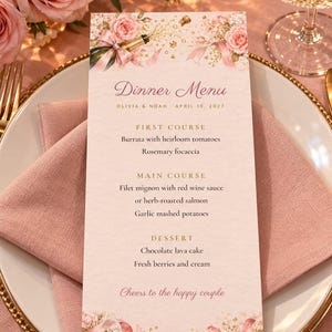 Custom Engagement Party Menu, She Said Yes Menu Card, Champagne Pop Blush Place Setting Menu, Printable 4x9 Digital File