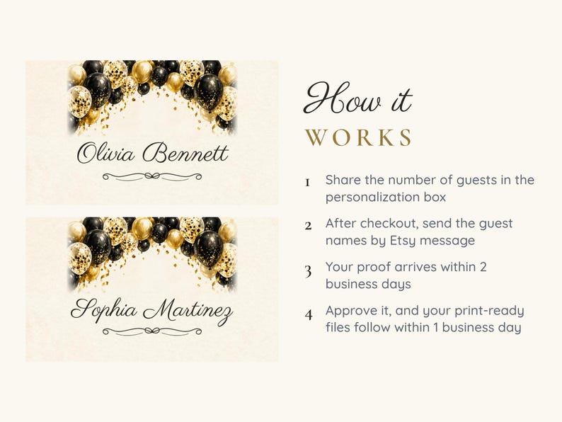 Birthday Name Tents, Black and Gold Balloon Arch Place Cards, Cheers Birthday Dinner Table Decor, Custom Printable Digital File image 4