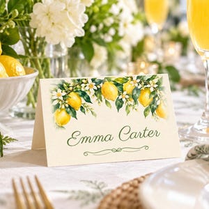 Bridal Shower Name Tents, She Found Her Main Squeeze Lemon Place Cards, Lemon Luncheon Table Decor, Custom Printable Digital File image 1