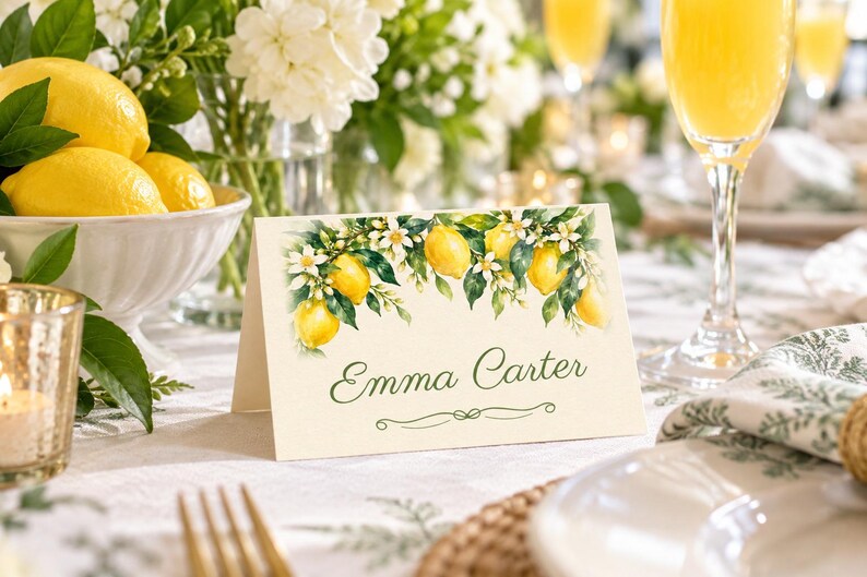 Bridal Shower Name Tents, She Found Her Main Squeeze Lemon Place Cards, Lemon Luncheon Table Decor, Custom Printable Digital File image 1