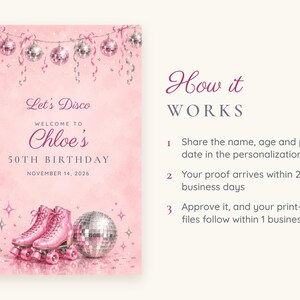Custom Birthday Welcome Sign, Let's Disco Sign, Disco and Roller Skates Birthday Decor, Printable 24x36 Digital File image 4