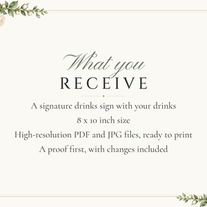 Custom Signature Drinks Sign, White Rose Wedding Bar Sign, Garden Rose Cocktail Menu, Printable 8x10 Digital File image 5