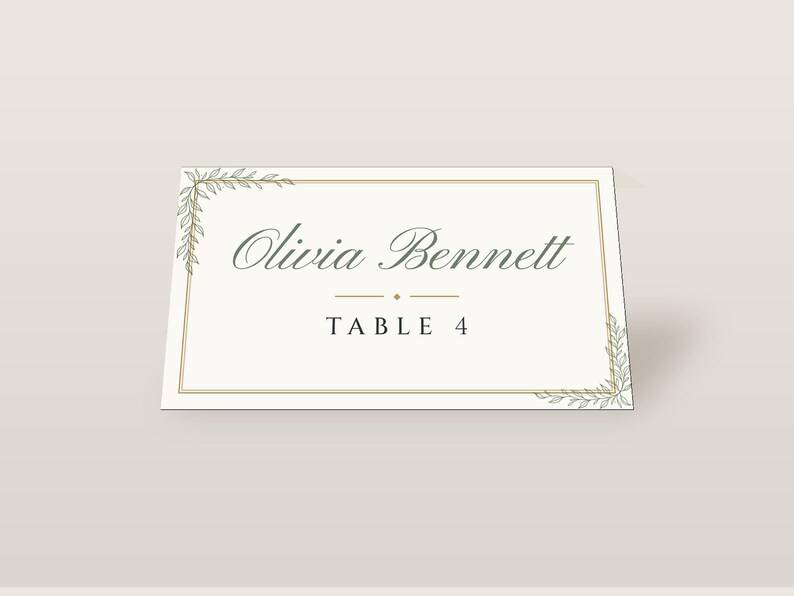 Custom Wedding Name Tents, Botanical Line Art Place Cards with Table Numbers, Minimalist Escort Cards, Printable Digital File image 2
