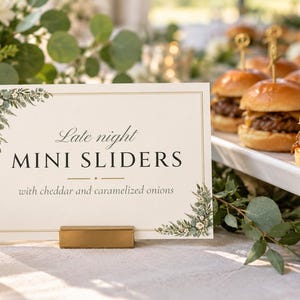 Custom Late Night Snack Sign, Greenery Wedding Food Label, Eucalyptus Snack Tag, Printable 5x3.5 Digital File image 1