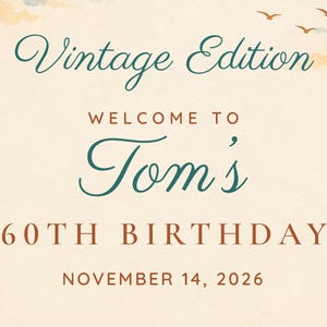 Letrero de bienvenida de cumpleaños personalizado, edición vintage, decoración de cumpleaños con diseño de coche retro, archivo digital imprimible de 24x36 pulgadas. imagen 3