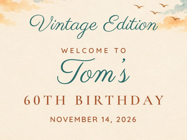 Letrero de bienvenida de cumpleaños personalizado, edición vintage, decoración de cumpleaños con diseño de coche retro, archivo digital imprimible de 24x36 pulgadas. imagen 3