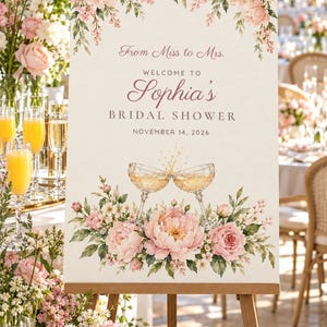 Letrero de bienvenida y etiquetas para nombres para despedida de soltera, De señorita a señora, Brindis con champán, Decoración para despedida de soltera, Archivos digitales imprimibles personalizados imagen 2