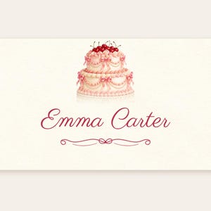 Birthday Name Tents, Pink Vintage Cake Place Cards, Vintage Cake Birthday Dinner Table Decor, Custom Printable Digital File image 2