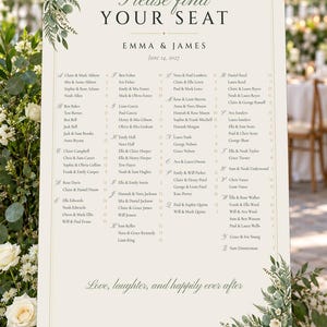 Custom Seating Chart Sign, Alphabetical Wedding Seating Chart, Greenery Find Your Seat Sign, Printable 24x36 Digital File