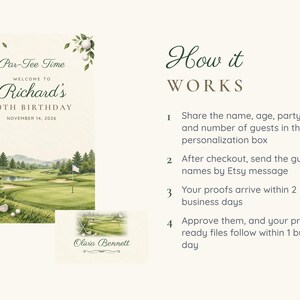 Birthday Welcome Sign and Name Tents Set, Par-Tee Time, Golf Birthday Decor, Custom Printable Digital Files image 4