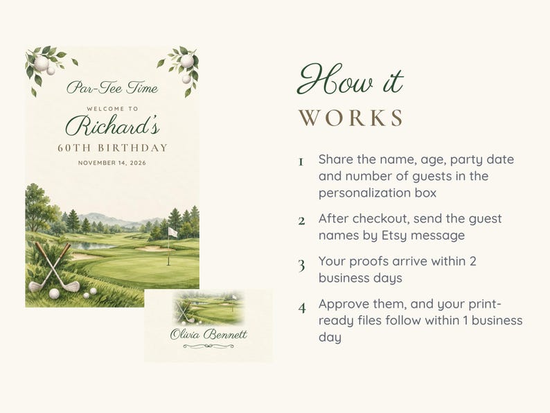 Birthday Welcome Sign and Name Tents Set, Par-Tee Time, Golf Birthday Decor, Custom Printable Digital Files image 4